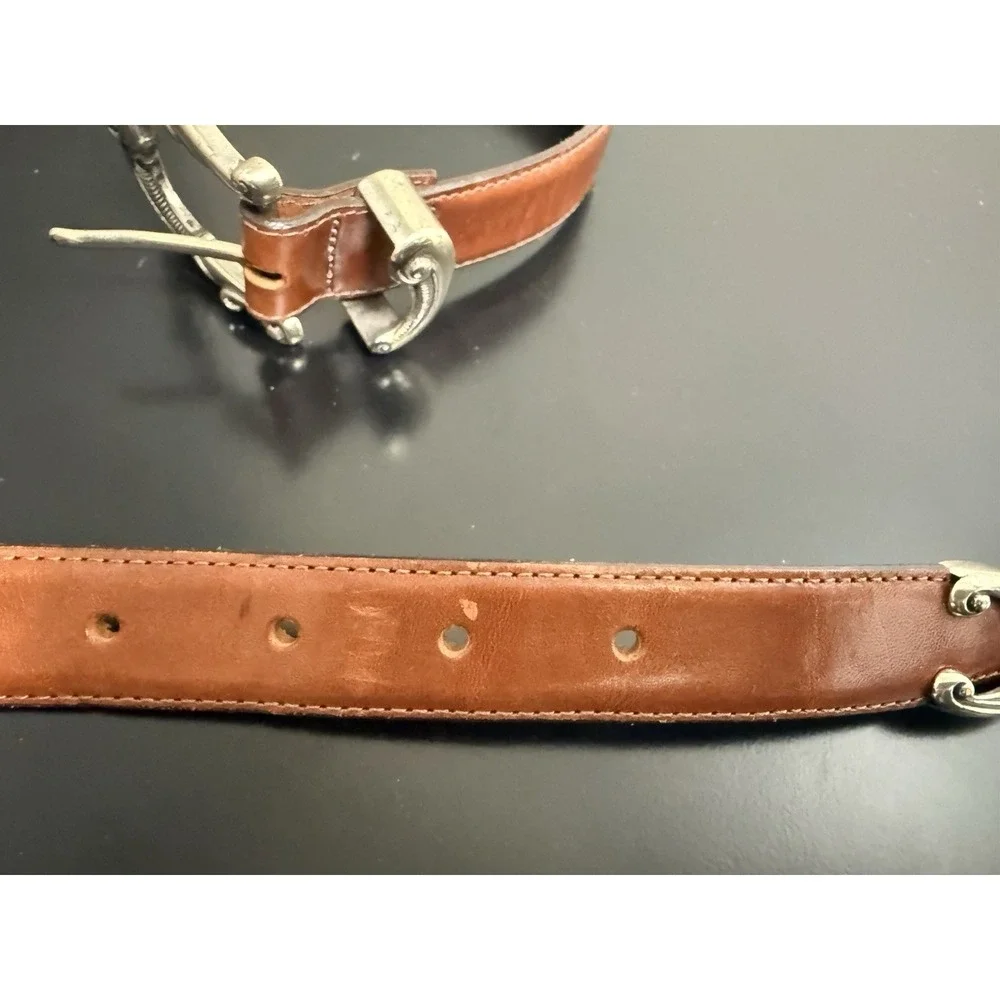 Talbots Brown Leather Belt Western Buckle Gardening Charms Small USA Made 32